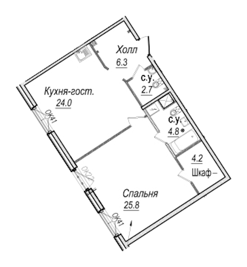 1-комнатная квартира 67.8 м², 3/8 эт., Комплекс апартаментов «Meltzer Hall»